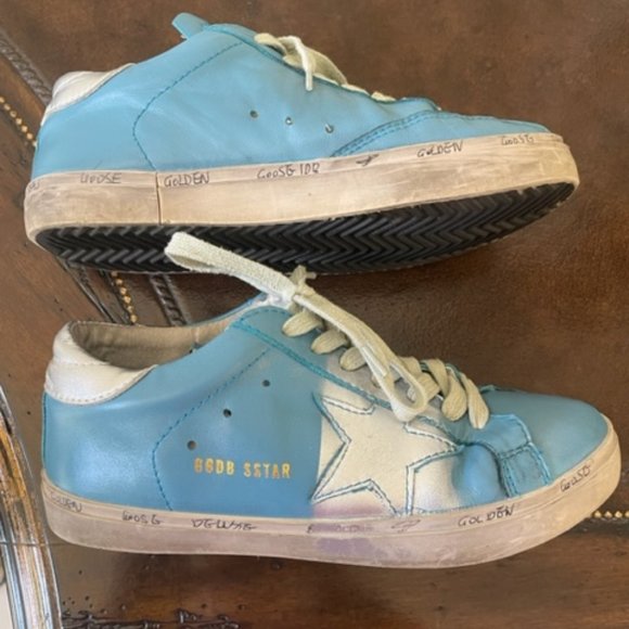 $595 Golden Goose Super-Star Blue Leather w/Silver Star Low-Top Sneakers EU38 - Picture 10 of 12